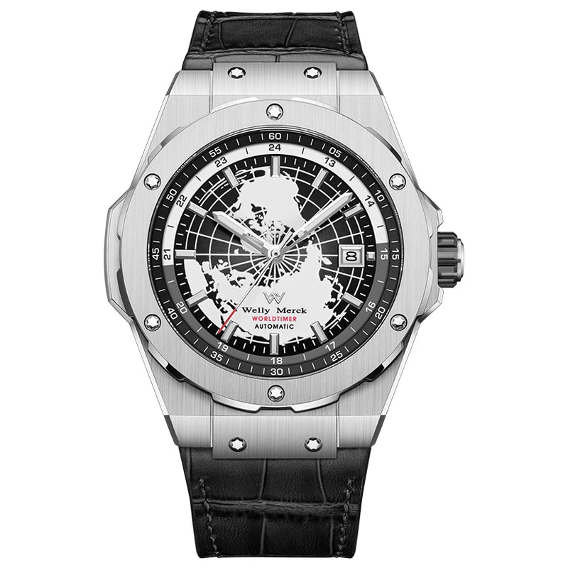 WM Watch World Time Series Men Watches reloj hombre Business Automatic Mechanical Welly Merck Wrist Watch For Man 124M-WM