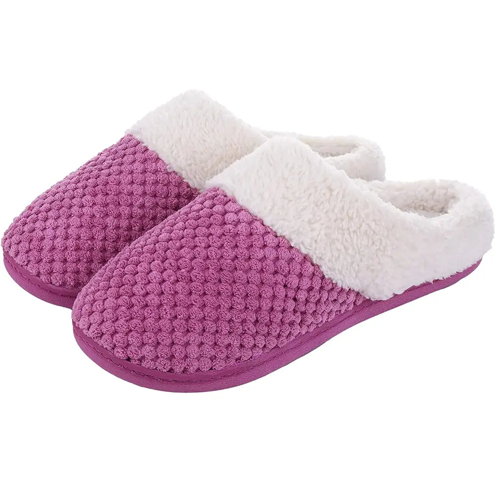 Comwarm Fur House Slippers For Women Unisex Thick Plush Winter Slippers With Fleece Lined Indoor Couple Furry Cotton Shoes Flats