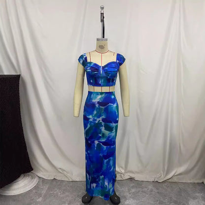 Printed Cropped Camisole With Straps Figure-hugging Sheath Maxi Skirt