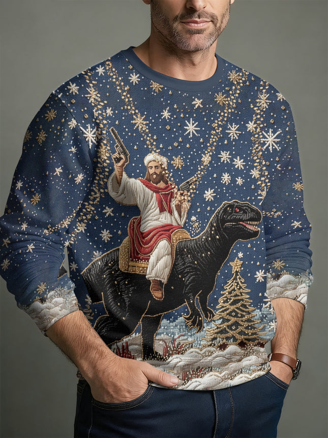 Cozy New Mens Casual Crew-Neck Sweatshirt With Christmas Elements