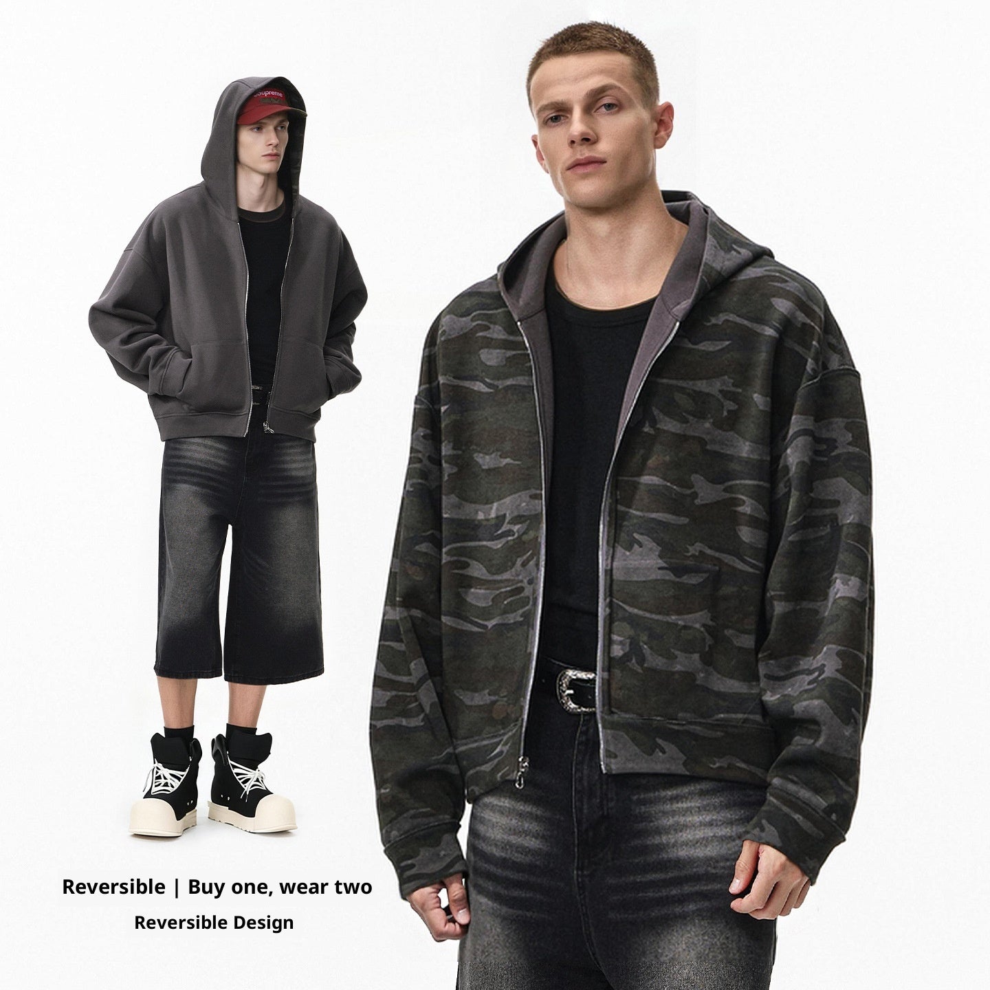 Men's Reversible Camouflage Zip-up Jacket