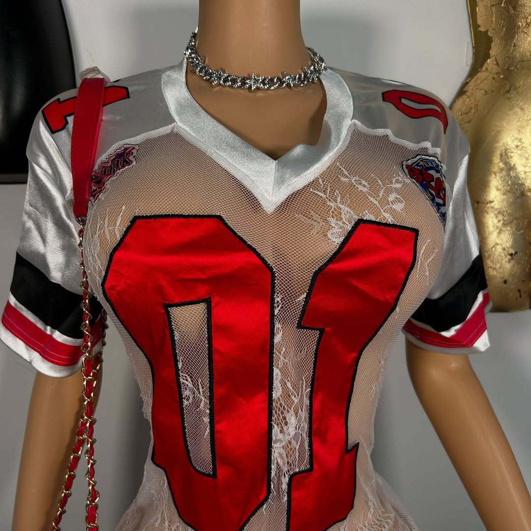 Women's Fashionable And Sexy Lace Embroidered Letter Short-Sleeve Dress