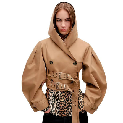 Loose-fitting Versatile Hooded Jacket Short Urban-style Khaki Top