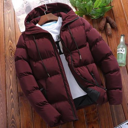 Winter Men's Solid Color Hooded Padded Coat