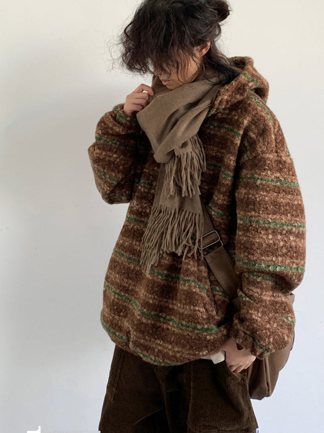 Men's Gradient Woolen Sweater Hooded Vintage Coat