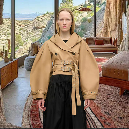 Loose-fitting Versatile Hooded Jacket Short Urban-style Khaki Top