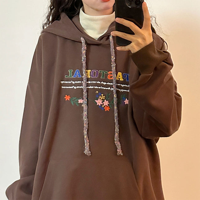 Women's Fashionable Embroidered Top With Hoodie Coat Heads