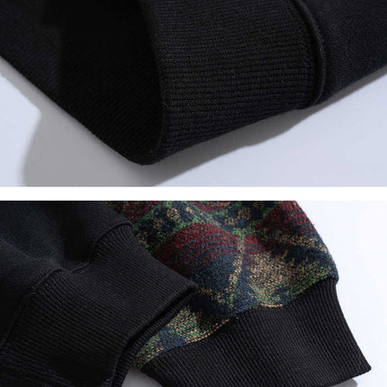 Large Men's Loose Round Neck Ethnic Style Panel Sweater