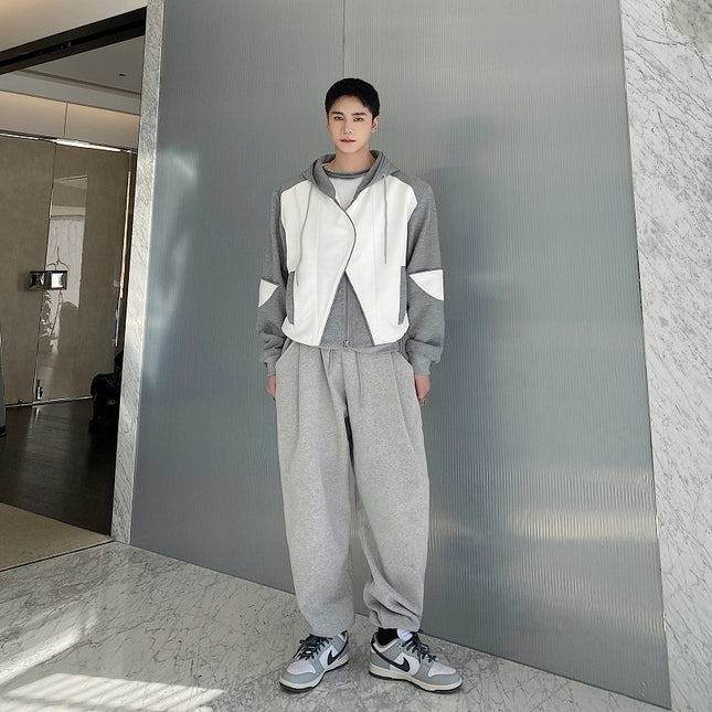 Men's Minimalist Color Matching Loose Hooded Sweater