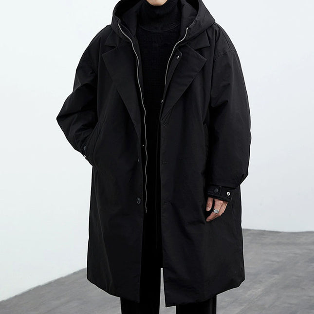 Coat Coat Men's False Two Pieces Hooded Mid-length Trench Coat