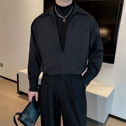 Handsome Man With Deep V-neck And Long Sleeve Shirt