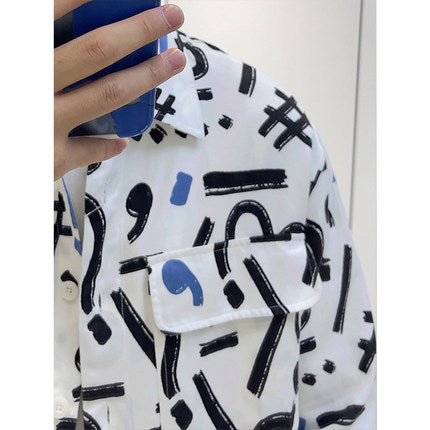 Men's Floral Shirt Shirt Lapel Long Sleeve Pocket Letter Coat