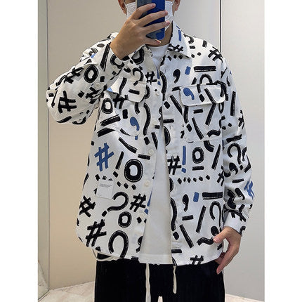 Men's Floral Shirt Shirt Lapel Long Sleeve Pocket Letter Coat