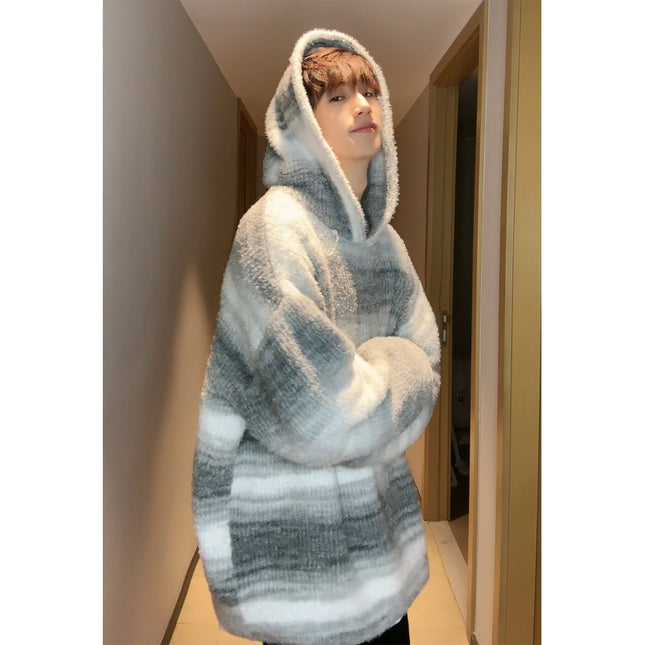 Fashion Trend Round Neck Striped Sweater Hooded