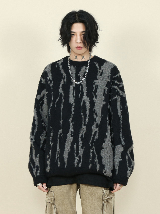 Irregular Contrast Color Sweater Men's Winter