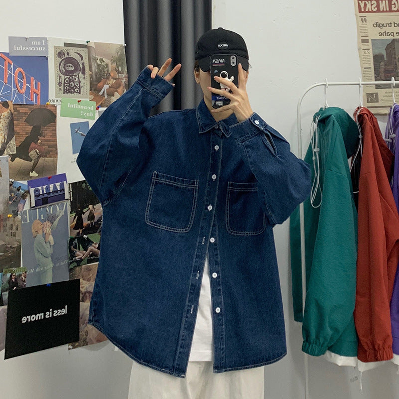 Blue Mens Relaxed Fit Denim Shirt