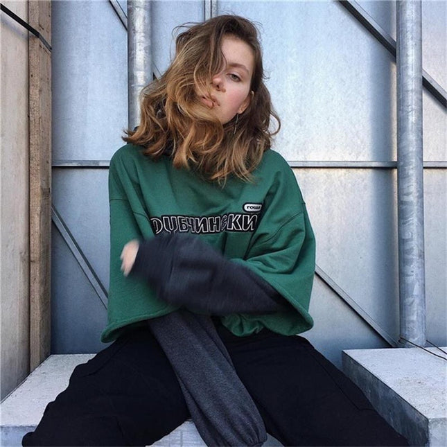 INS Russian Embroidery OVERSIZE Terry Hoodie Fashion