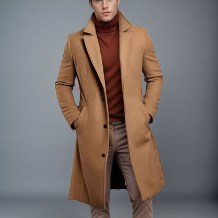 Men's Mid-length Trench Coat Fall Winter Slim Pockets Single-breasted Collar Jacket  Casual Business Comfortable Overcoat Clothing