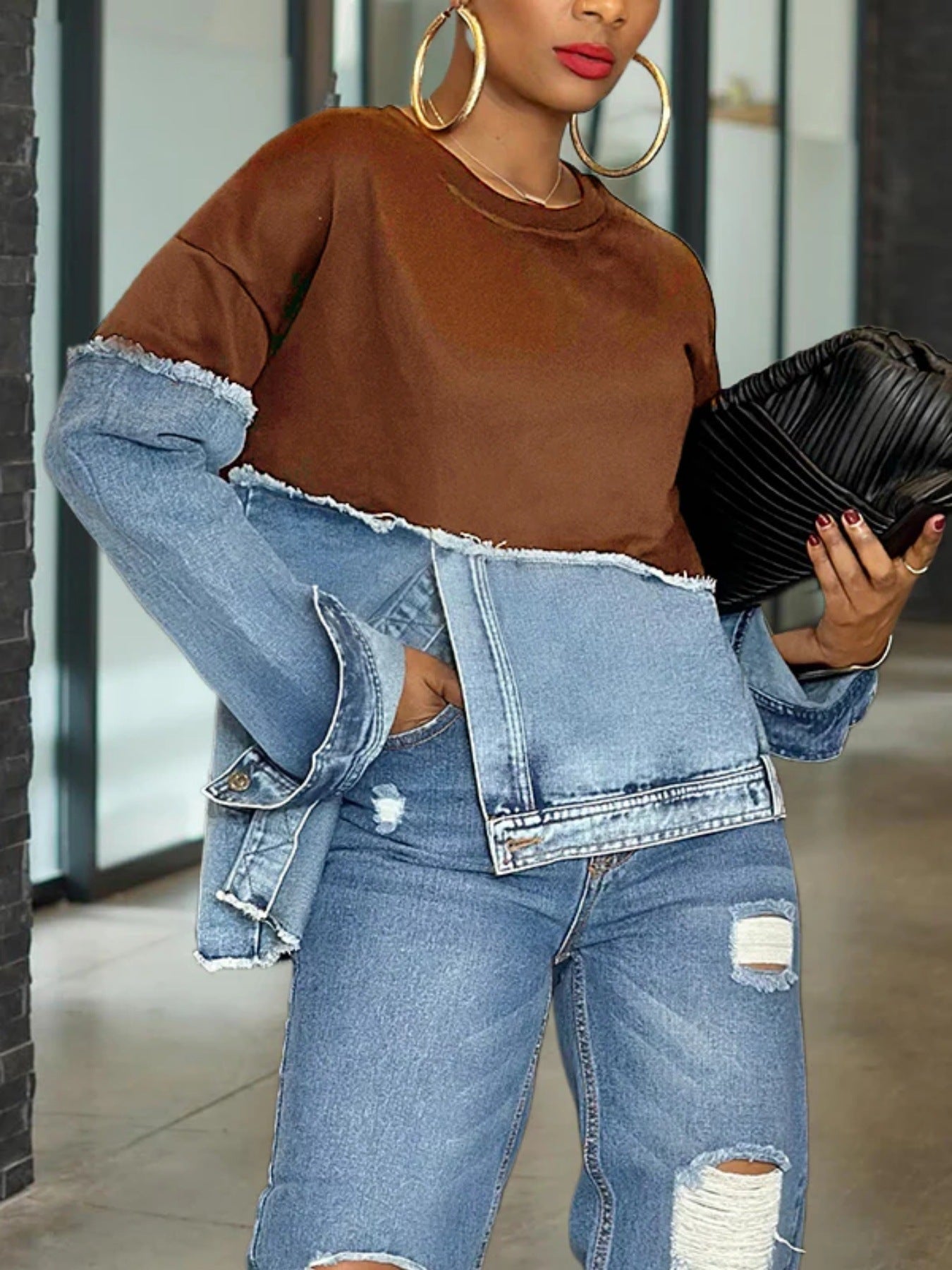 Womens Casual Fashionable Color-blocked Minimalist Top