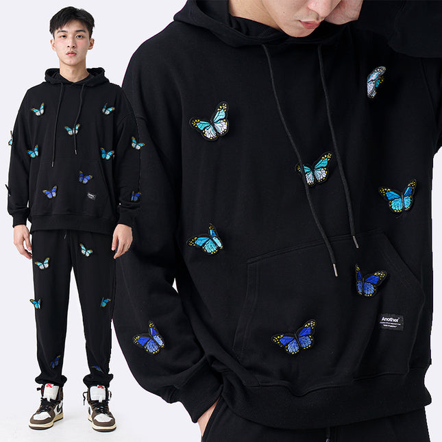 Gradient Butterfly Embroidered Hoodie For Men And Women
