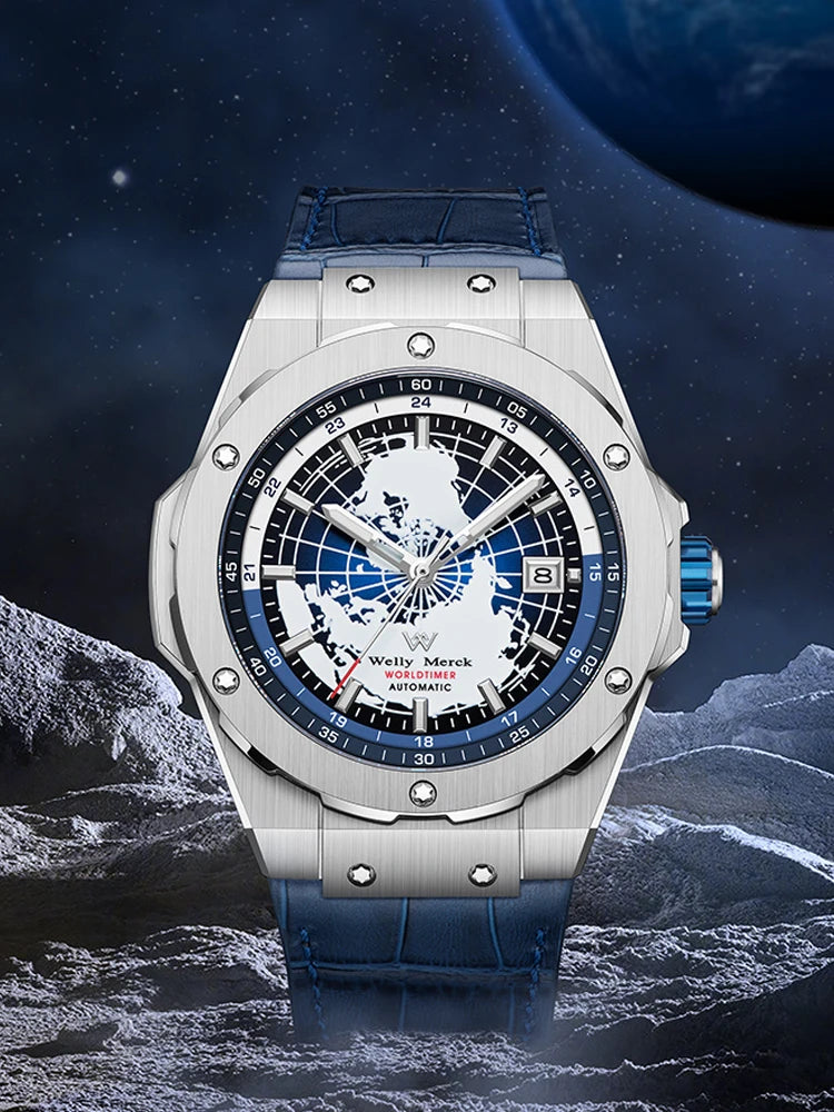 WM Watch World Time Series Men Watches reloj hombre Business Automatic Mechanical Welly Merck Wrist Watch For Man 124M-WM