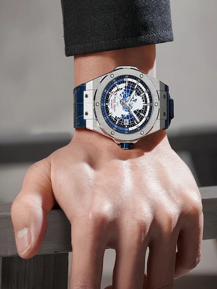 WM Watch World Time Series Men Watches reloj hombre Business Automatic Mechanical Welly Merck Wrist Watch For Man 124M-WM