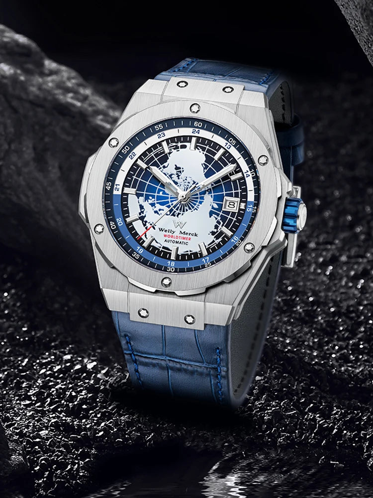 WM Watch World Time Series Men Watches reloj hombre Business Automatic Mechanical Welly Merck Wrist Watch For Man 124M-WM