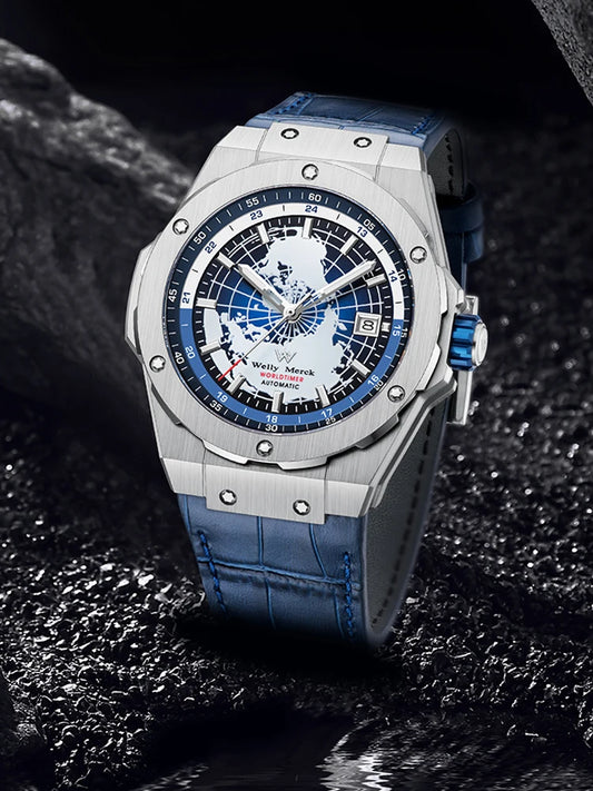 WM Watch World Time Series Men Watches reloj hombre Business Automatic Mechanical Welly Merck Wrist Watch For Man 124M-WM
