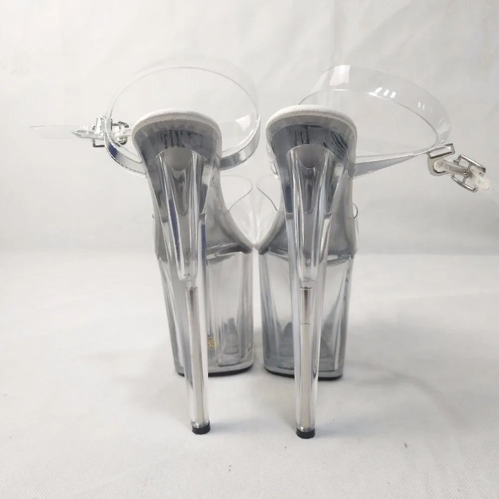 8 inch, full transparent crystal 20 cm high heel pole dancing shoes/show/star/model wedding shoes, stage sandals