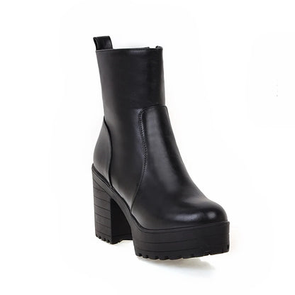Western Fashion Booties Round Toe Zipper Women's Shoes Super High Thick Heel Ankle Boots Womens Platform Heels Lady Footwear