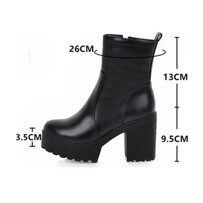 Western Fashion Booties Round Toe Zipper Women's Shoes Super High Thick Heel Ankle Boots Womens Platform Heels Lady Footwear
