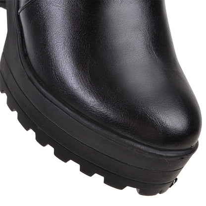 Western Fashion Booties Round Toe Zipper Women's Shoes Super High Thick Heel Ankle Boots Womens Platform Heels Lady Footwear