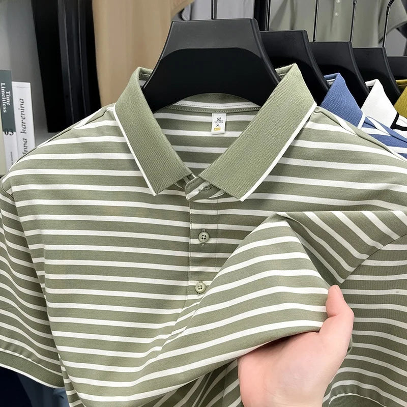 TUCANO Silk Blend Ice Silk Slim Fit ort Sve  irt for Men Casual Summer Faion Urban Sle Striped Pattern