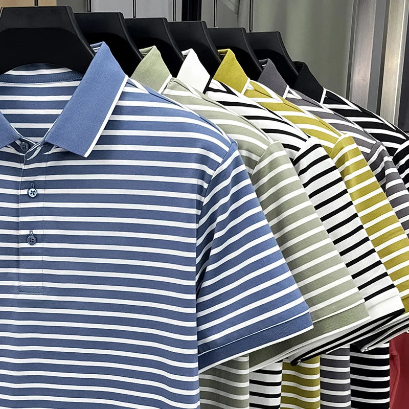 TUCANO Silk Blend Ice Silk Slim Fit ort Sve  irt for Men Casual Summer Faion Urban Sle Striped Pattern