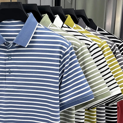 TUCANO Silk Blend Ice Silk Slim Fit ort Sve  irt for Men Casual Summer Faion Urban Sle Striped Pattern
