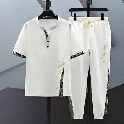 (Shirt + trousers) 2026 summer fashion men shirt Cotton shirts men's sets High quality shirts Two Piece size M-4XL TZ0195
