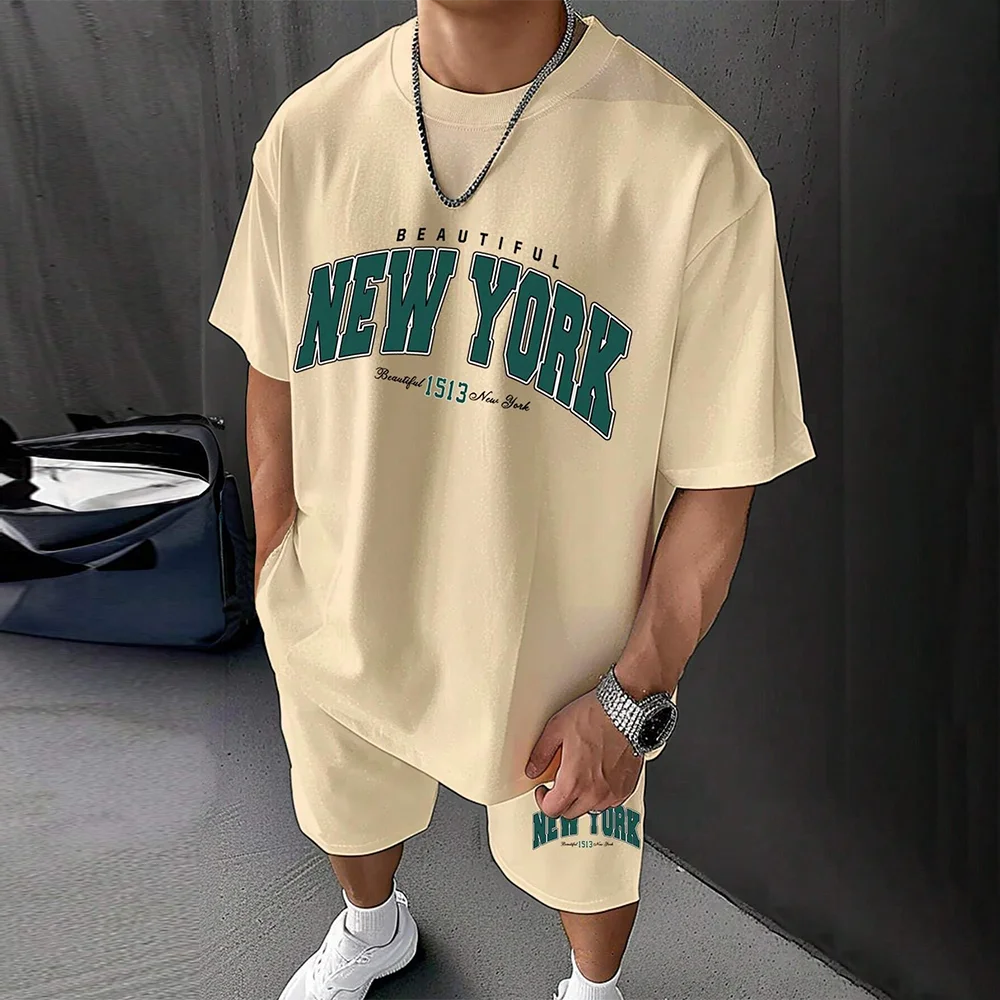 North American Trendy Men S Casual Oversized Set With Printed Patterns Lightweight And Breathable Also Suitable For Sports