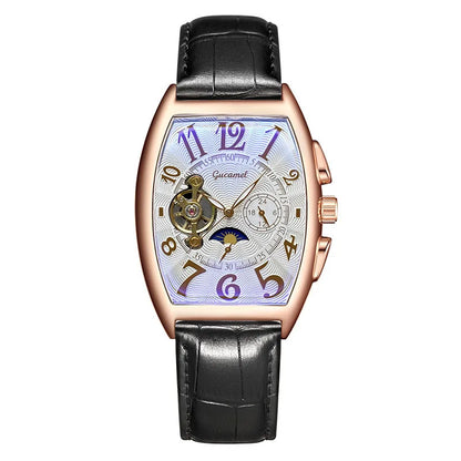 Men’s* Automatic Mechanical Watch Barrel Shape Tourbillon Design Luxury Business Wristwatch