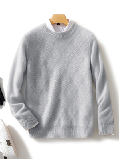 Men's 100% Wool Sweater Autumn Winter Thick O-neck Pullover Long Sleeve Rhombus Knitted Jumper Smart Casual Cashmere Knitwear