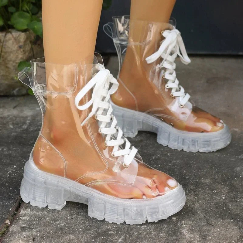 New Winter Transparent Fashionable Short Boots, Sexy Non-slip, Wear-resistant and Comfortable Women's Shoes Zapatos Mujer