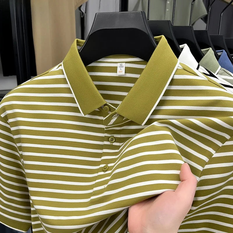 TUCANO Silk Blend Ice Silk Slim Fit ort Sve  irt for Men Casual Summer Faion Urban Sle Striped Pattern
