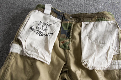 Summer New American Retro Camouflage Cargo Shorts Men's Fashion 100% Cotton Washed Drawstring Multi-pocket Casual 5-point Pants