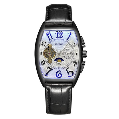 Men’s* Automatic Mechanical Watch Barrel Shape Tourbillon Design Luxury Business Wristwatch