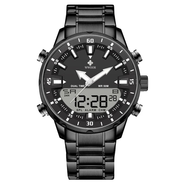 WWOOR New Luxury Digital Watch For Men Sports Big Watches LED Quartz Wristwatch Waterproof Male Clock Military Relogio Masculino