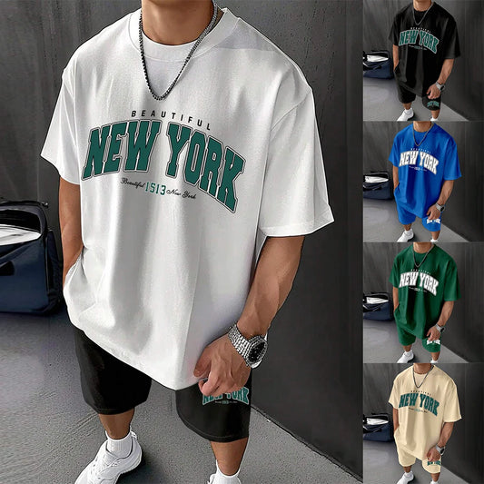 North American Trendy Men S Casual Oversized Set With Printed Patterns Lightweight And Breathable Also Suitable For Sports