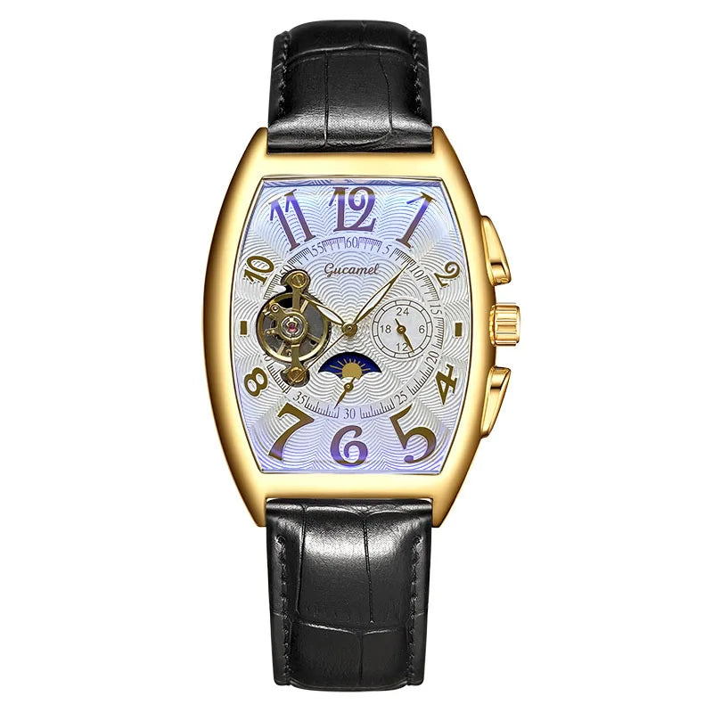 Men’s* Automatic Mechanical Watch Barrel Shape Tourbillon Design Luxury Business Wristwatch