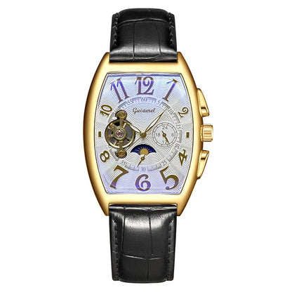 Men’s* Automatic Mechanical Watch Barrel Shape Tourbillon Design Luxury Business Wristwatch