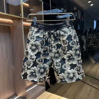 Ethnic Style Embossed Gold Flower Short Sleeve Shirt and Shorts Set
