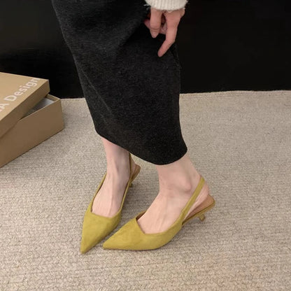 2024 Spring New Women Sandal Fashion Pointed Toe Shallow Slip On Dress Mules Shoes Thin Low Heel Slingback Sandal