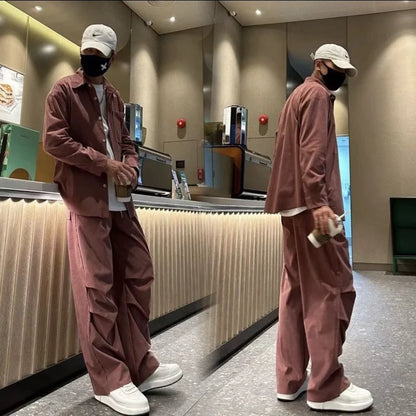 New Casual Loose Solid Color Retro All-match Suit Breathable Comfortable Trendy Men's Clothing